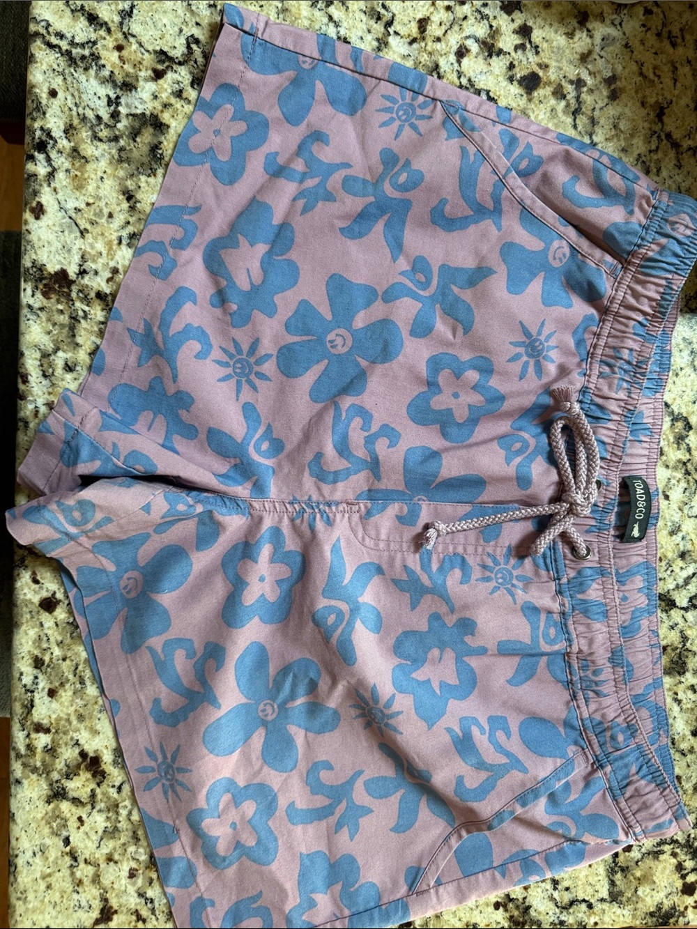 Toad&Co Lavender-Pink Shorts with Blue Floral Print